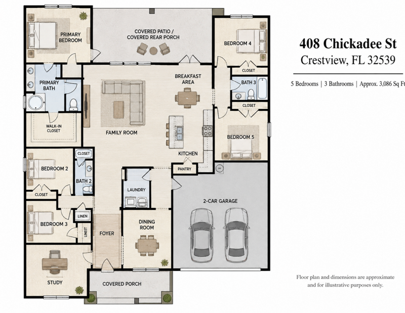 5 bedroom Detached Single Family at 408 Chickadee Street, Redstone Commons, Crestview — photo 2