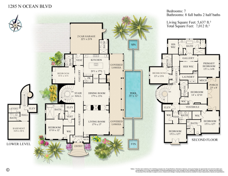 7 bedroom Single Family Residence at 1285 N Ocean Boulevard, Bello Lido Resub, Palm Beach — photo 2